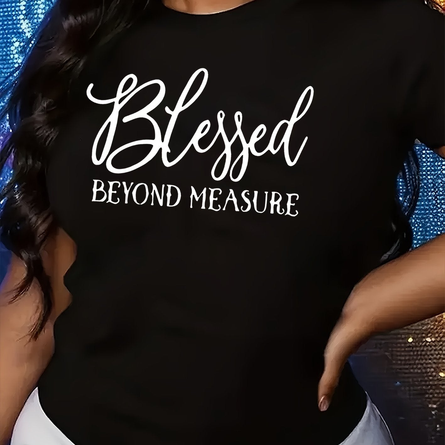 Women'S Inspirational Quote T-Shirt, "Blessed Beyond Measure" White Lettering, Casual Crew Neck Short Sleeve Top, 100% Polyester Knit Fabric, All Season Wear, 180gsm - Orange